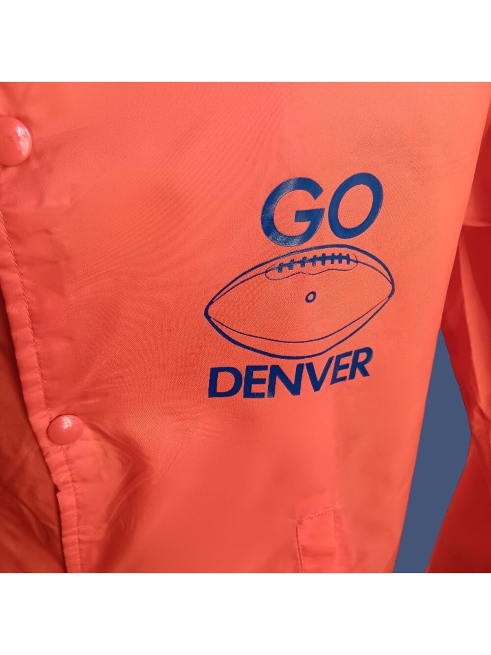 Broncos Football Vintage Ebert Sportswear Go Denver Orange Nylon Jacket Small